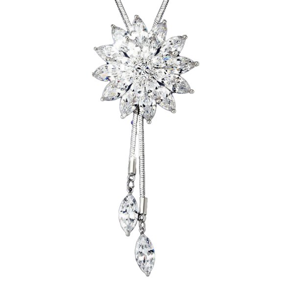 Women Necklace Shining Rhinestones Inlay Tulip/Rose Flower Swan/Bow Tassel Charms Dress-Up Multiple Styles Long Sweater Chain Party Dress Necklace Jewelry Gift