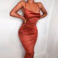 thumbnail image 1 of Women Neon Satin Sexy Bodycon Elegant Backless Long Dress for Cocktail Party Clubwear Lace-up Strap Orange L, 1 of 5