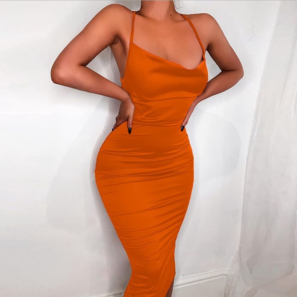 Women Neon Satin Sexy Bodycon Elegant Backless Long Midi Dress for Cocktail Party Clubwear - Walmart.com Women Neon Satin Sexy Bodycon Elegant Backless Long Midi Dress for Cocktail Party Clubwear - Walmart.com