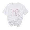 thumbnail image 1 of Women New Bow Shirts Tops Casual Shorts Sleeve Blouses Tshirts Lady Comfy Tshirts Summer Fashion, 1 of 4