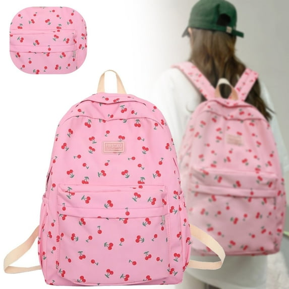 Women New Cute Aesthetic Backpack Kawaii Strawberry Print Laptop Backpack Coquette Daypack for College Trendy Bag (Pink)