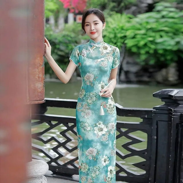 Women New Plus Size Summer Long Cheongsam Lined Vintage Evening Dress ...