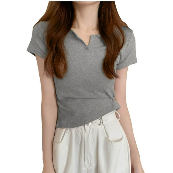 Women New Solid-color V-neck Short-sleeved Casual Top T-shirt