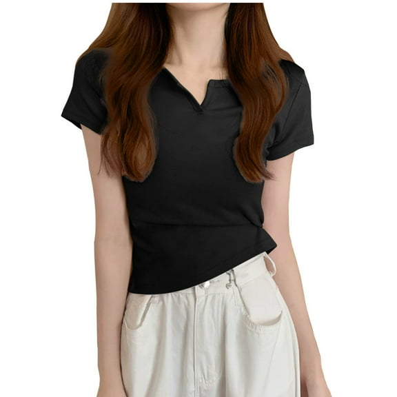 Women New Solid-color V-neck Short-sleeved Casual Top T-shirt