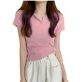 thumbnail image 1 of Women New Solid-color V-neck Short-sleeved Casual Top T-shirt, 1 of 2