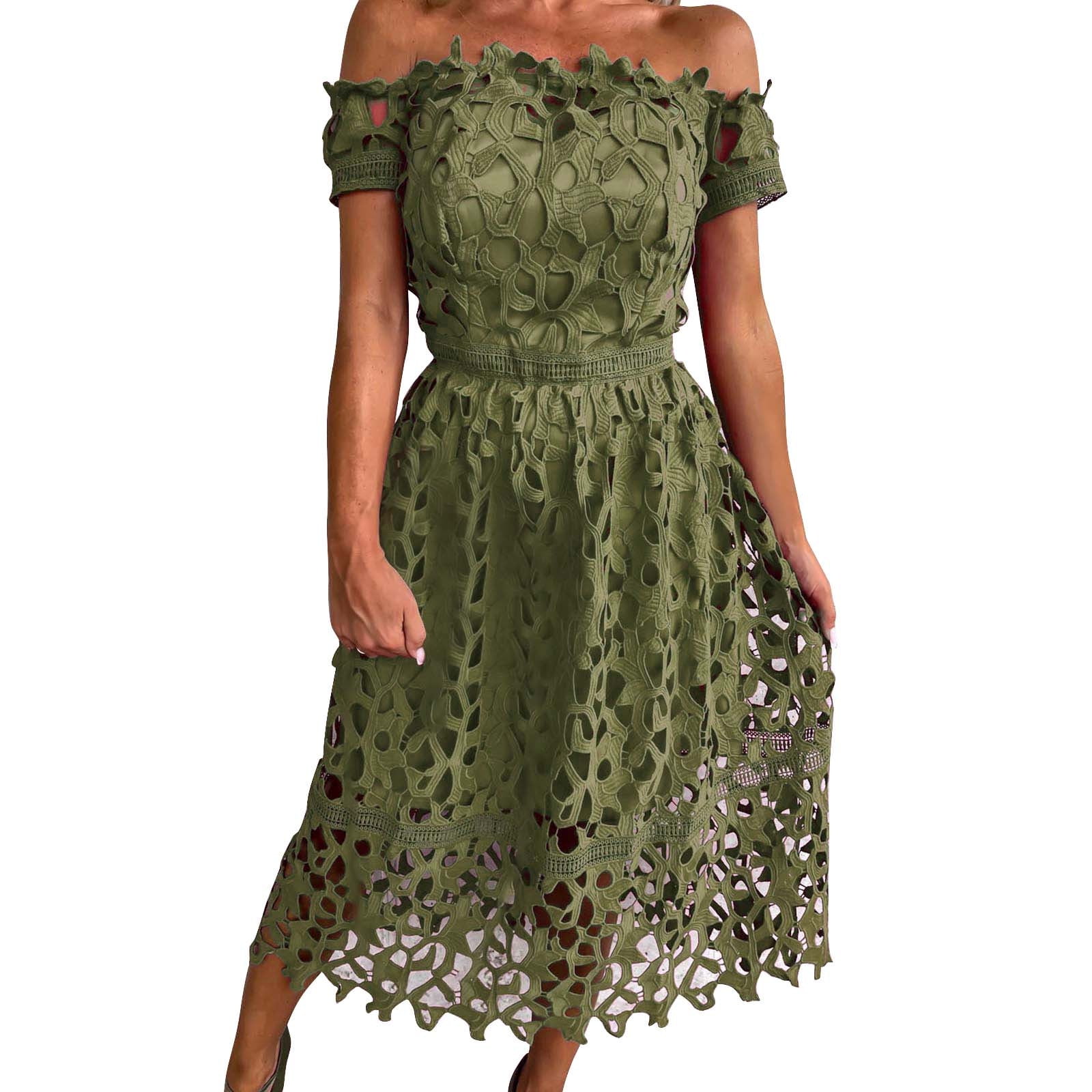 Women New Summer Solid Color One Shoulder Crochet Hollow Zipper Dress Walmart