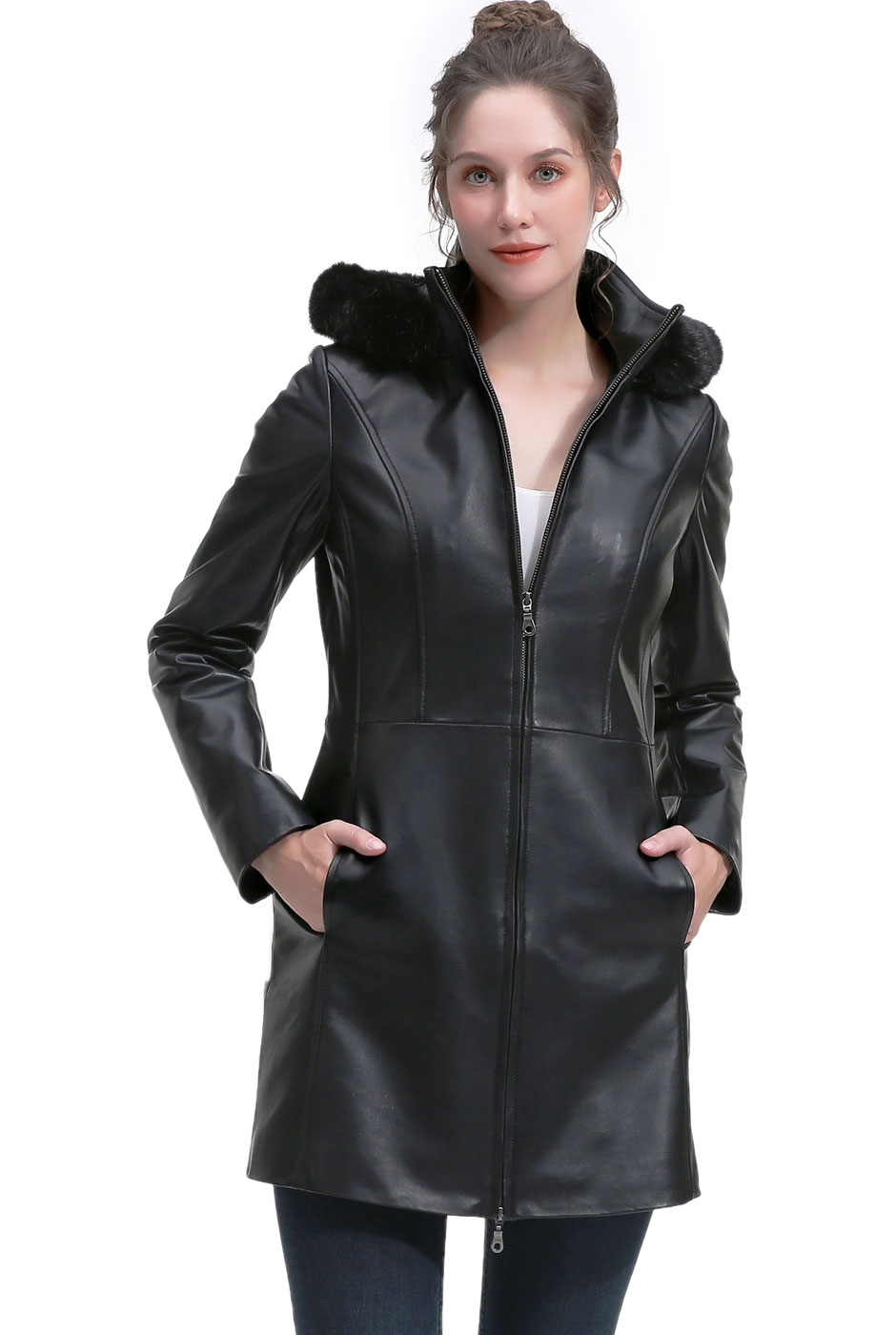 Women New Zealand Lambskin Leather Parka Coat (Regular & Plus Size & Petite) - image 1 of 5