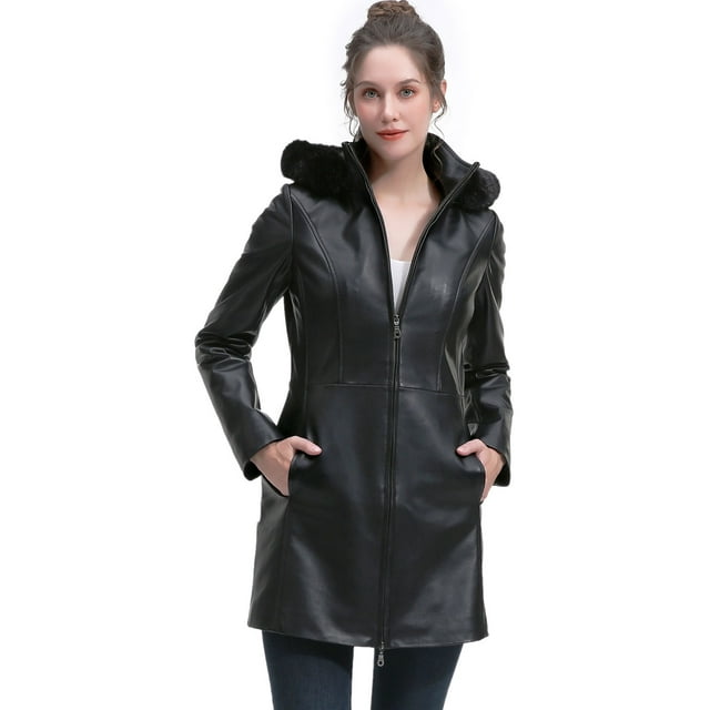 Women New Zealand Lambskin Leather Parka Coat (Regular & Plus Size & Petite)