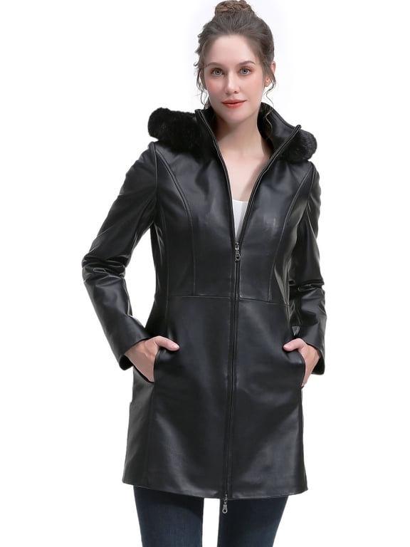 Women New Zealand Lambskin Leather Parka Coat (Regular & Plus Size & Petite)