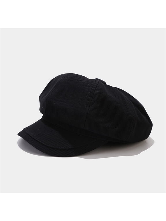 Women Newsboy Cap Visor Beret Hats Soft Vintage Cabbie Hat Octagonal Cap for Women Solid Color Summer Hats Black