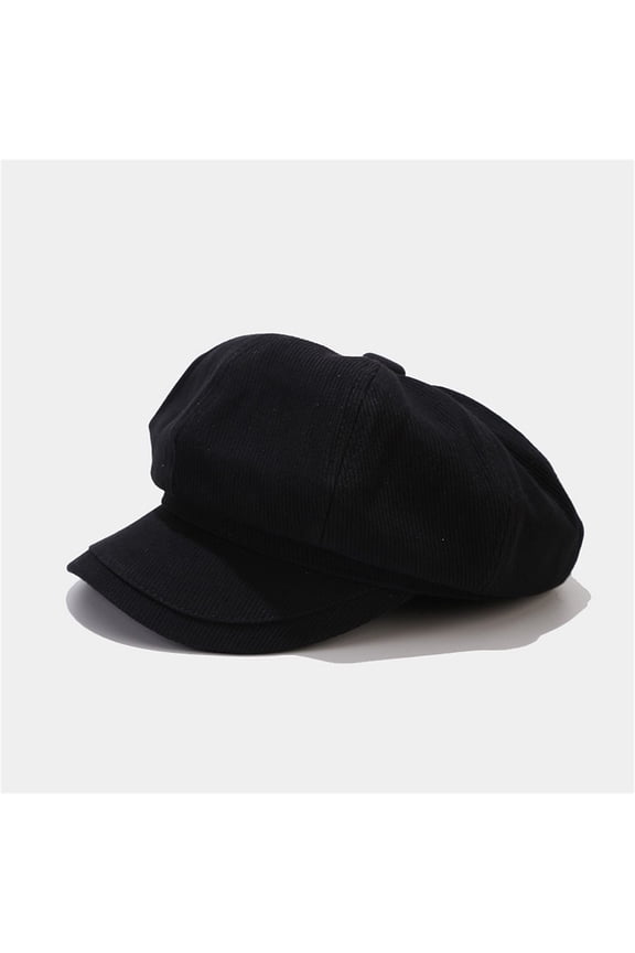 Women Newsboy Cap Visor Beret Hats Soft Vintage Cabbie Hat Octagonal Cap for Women Solid Color Summer Hats Black