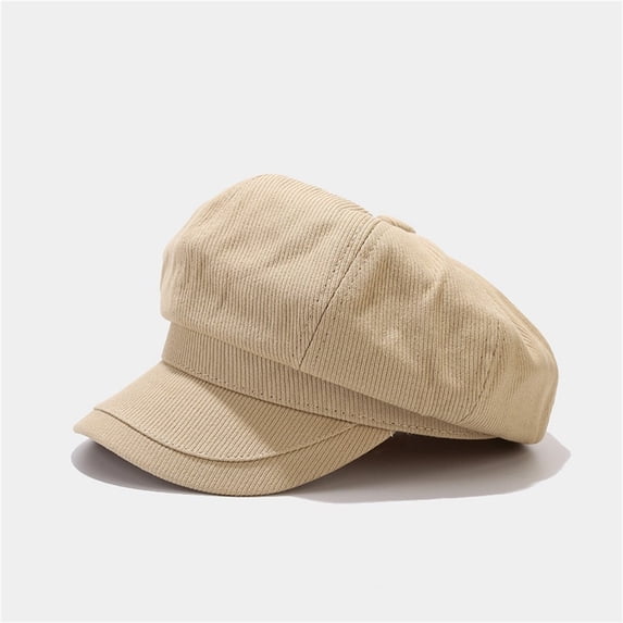 Women Newsboy Cap Visor Beret Hats Soft Vintage Cabbie Hat Octagonal Cap for Women Solid Color Summer Hats Khaki
