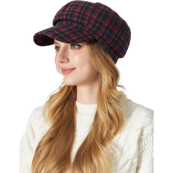 Women Newsboy Hat Plaid Cabbie Caps Cotton Casual Stylish Beret Cap Paperboy Hats