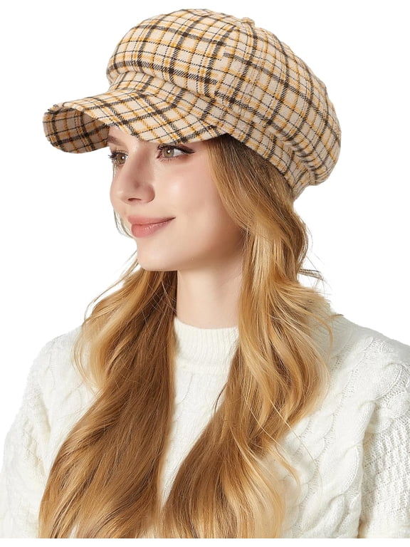 Women Newsboy Hat Plaid Cabbie Caps Cotton Casual Stylish Beret Cap Paperboy Hats