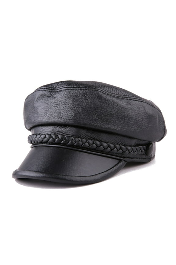Women Newsboy Hats Black Leather Flat Caps Ladies Casual Genuine Sheepskin Leather Winter Classic Painter Caps Sailor ,Unique Design