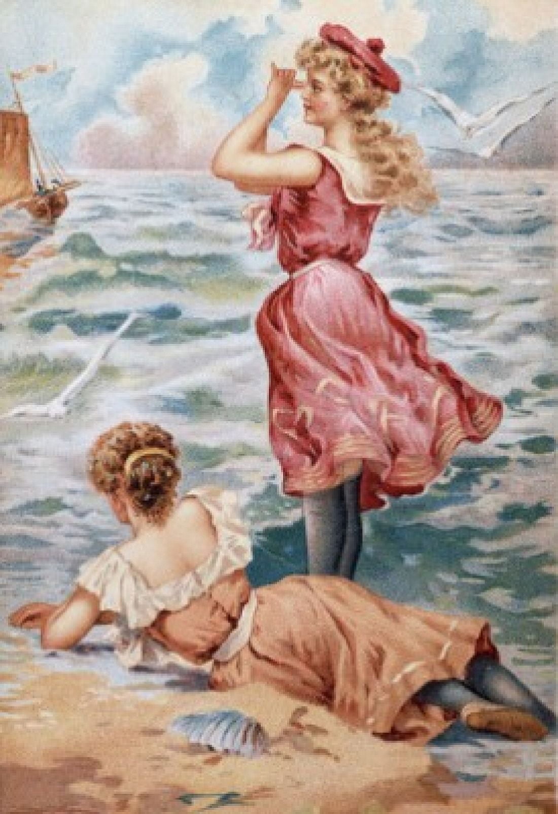 Women Next to Seashore Canvas Art - (18 x 24)