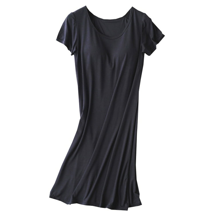 Women Night Dress with Built in Bra Nightshirt Short Sleeve Chemise  Sleepwear Modal Soft Nightgowns 