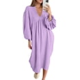 thumbnail image 1 of Women Nightdress, Long Sleeve V-neck Loose Sleepwear Loungewear, 1 of 8