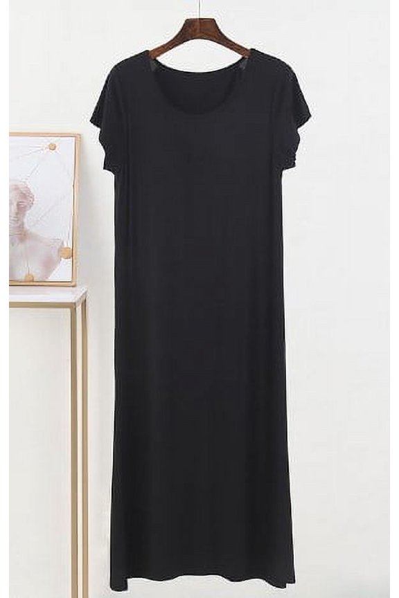 Women Nightdress Short Sleeve Sleepwear Loose Sleep Dress Long Casual Dress Women Sleepwear Size L