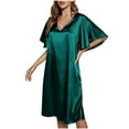 thumbnail image 1 of Women Nightdress Solid Color Ice Silk Nightdress Summer Short Sleeve Bridal Party Soft Satin Gowns Sleepwear, 1 of 7