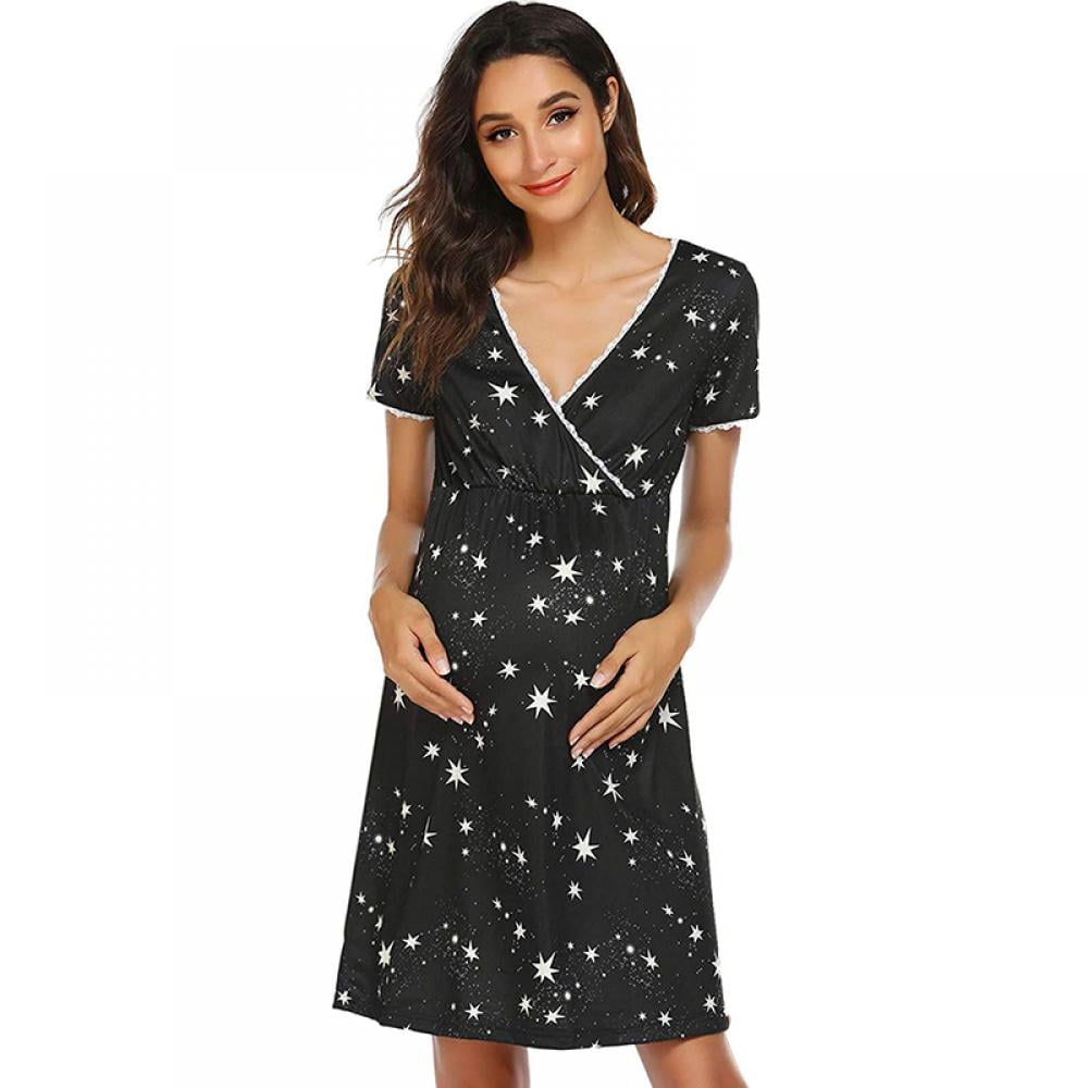 Women Nightgown Floral Nursing Nightgown Breastfeeding Sleep Dress