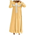 thumbnail image 1 of Women Nightgown Long Sleeve Satin Bow Lace Trim Sweet Cute Maxi Night Shirts Sleepwear Soft Comfy Yellow M, 1 of 4