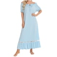 thumbnail image 1 of Women Nightgown Nightshirts Off The Shoulder Short Sleeve Ruffle Hem Pajamas Dress Front Tie Long Pj Dress, 1 of 4