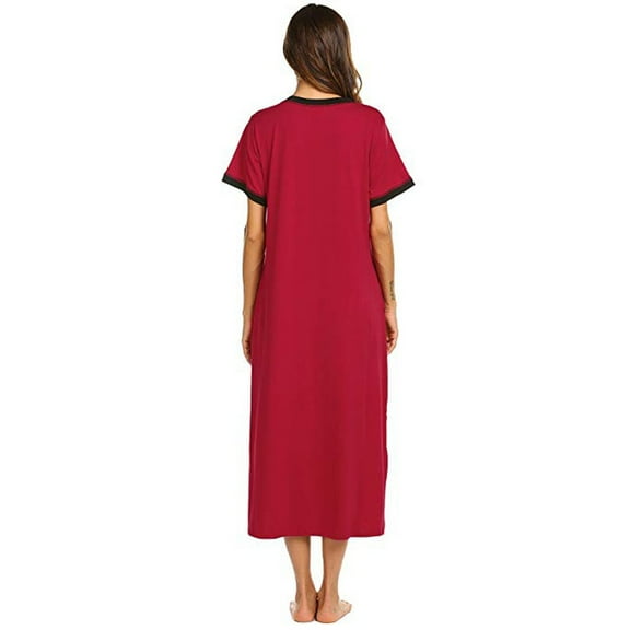 Women Nightgown Short Sleeve Soft Nightshirt Full Length Dress Sleepwear