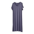 thumbnail image 1 of Women Nightgown Side Slit Long Nightshirt Short Sleeve V Neck Full Length Sleepwear Sleep Shirt for Women, 1 of 5