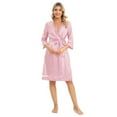 thumbnail image 1 of Women Nightgown Silky Satin Kimono Robes Knee Length Bridesmaid Pajama Dress Lightweight Dressing Gown Bathrobe Sleepwear, Pink, 1 of 6