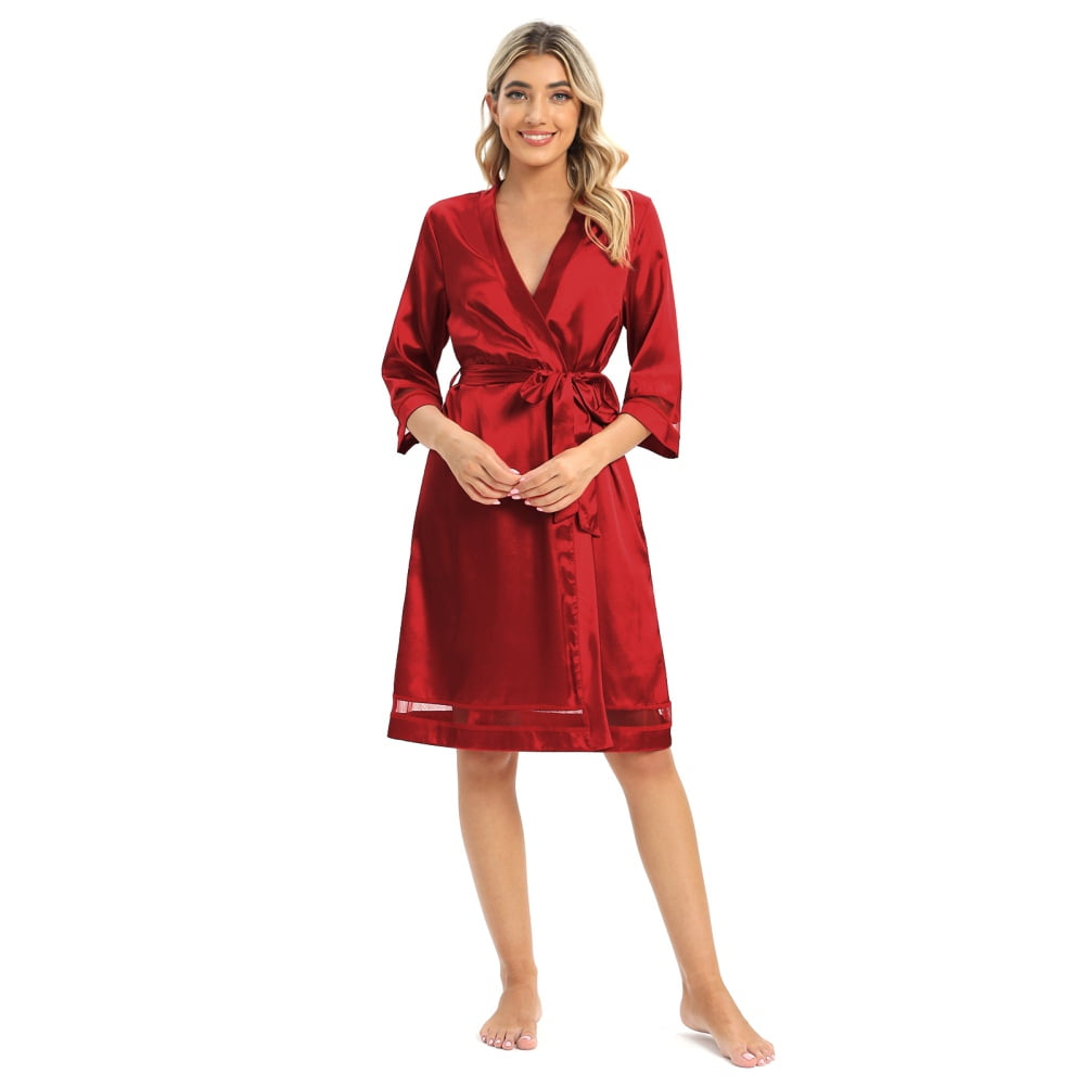 Women Nightgown Silky Satin Kimono Robes Knee Length Bridesmaid Pajama