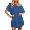 thumbnail image 1 of Women Nightgown Solid Color Sexy V Neck Short Sleeved Night Dress Sleepwear Blue XL, 1 of 4
