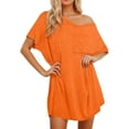 thumbnail image 1 of Women Nightgown Solid Color Sexy V Neck Short Sleeved Sleep Dress Sleepwear Orange 2XL, 1 of 4