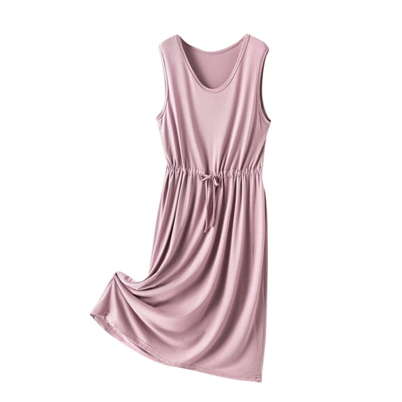 Women Nightgown New Women's Nightgown Loose V Neck Sleeveless Sleepwear Drawstring Waist Comfy Nightdress Soft Sleepshirts Purple L