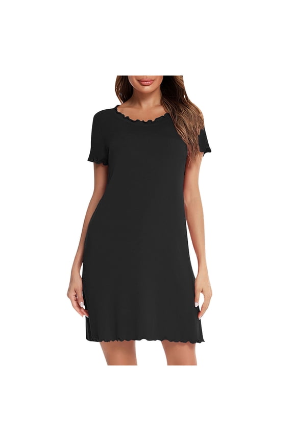 Women Nightgowns Comfy Sleep Shirts Tshirt Nightshirt Casual Sleepdress Pullover Sleepwear Dress with Ruffle Trim
