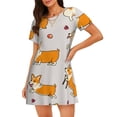 thumbnail image 1 of Women Nightgowns Nightshirts Short Sleeve Sleepshirts Sleepwear Sleepdress, Cute Dogs Welsh Corgi, 1 of 7