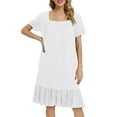 thumbnail image 1 of Women Nightgowns Sexy Square Neck Sleep Shirts Short Sleeve Sleepwear Soft Pleated Front Nightshirt Lace Panel Nightdress Pajama Shirts, 1 of 7