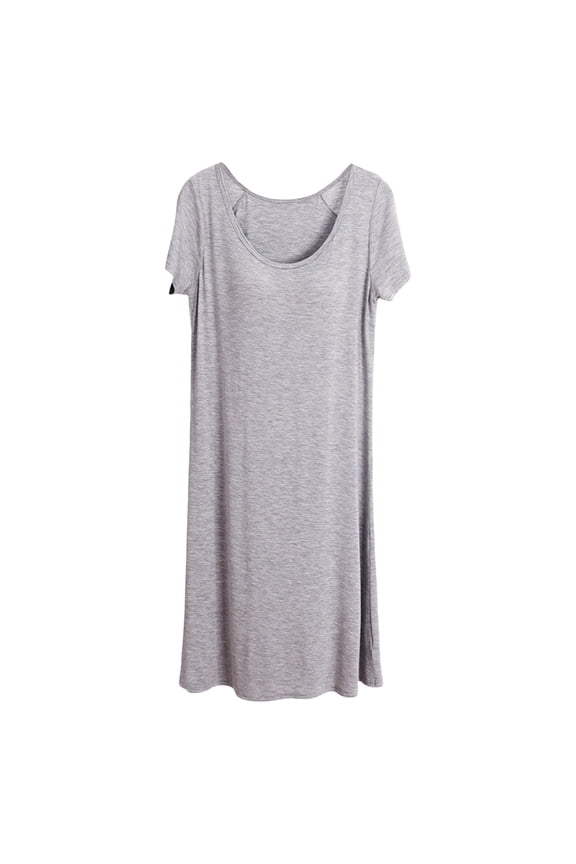 Women Nightgowns Short Sleeve Solid Color Sleepwear Polyester Cotton for Spring Fall Winter