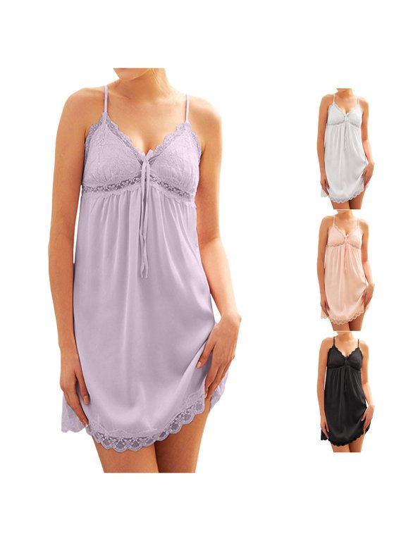 Women Nightgowns & Sleepshirts Satin Nightdress Dressing Gown Sequin Shine Sleepwear with Short Negligee for Women