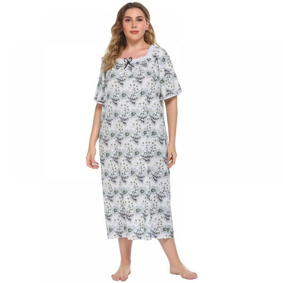 Women Nightgowns,Soft Short Sleeves Comfy Ladies Nightdress Casual House Dress Floral Nightdress Long Gown Plus Size