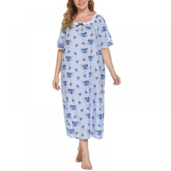 Women Nightgowns,Soft Short Sleeves Comfy Ladies Nightdress Casual House Dress Floral Nightdress Long Gown Plus Size