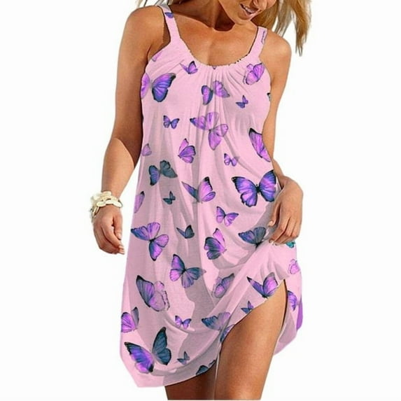 Women Nightshirt Butterfly Print Tunic Dress Sleepwear Casual Loose Nightgown Nightwear