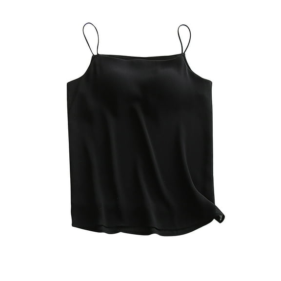 Women Nightwear Sleeveless Woman Lightweight and Chiffon V-Neck in Summer with Suspenders Vests Sleeveless Tops and Pajamas. Black L