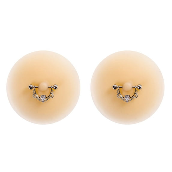 Women Nipple Cover with Piercing Rhinestones Reusable Adhesive Pasties