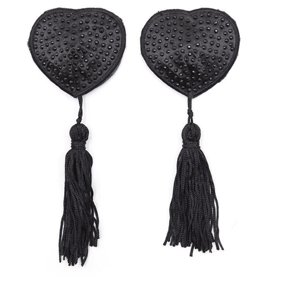 Women Nipple Pasties Covers Rhinestones Heart Shape Reusable Raves Party Breast Stickers Bra Pads Petals with Tassels