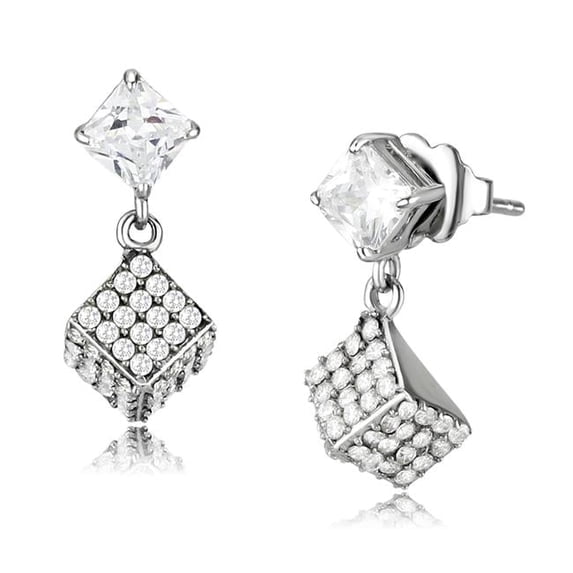 Women No Plating Stainless Steel Earrings with AAA Grade CZ in Clear