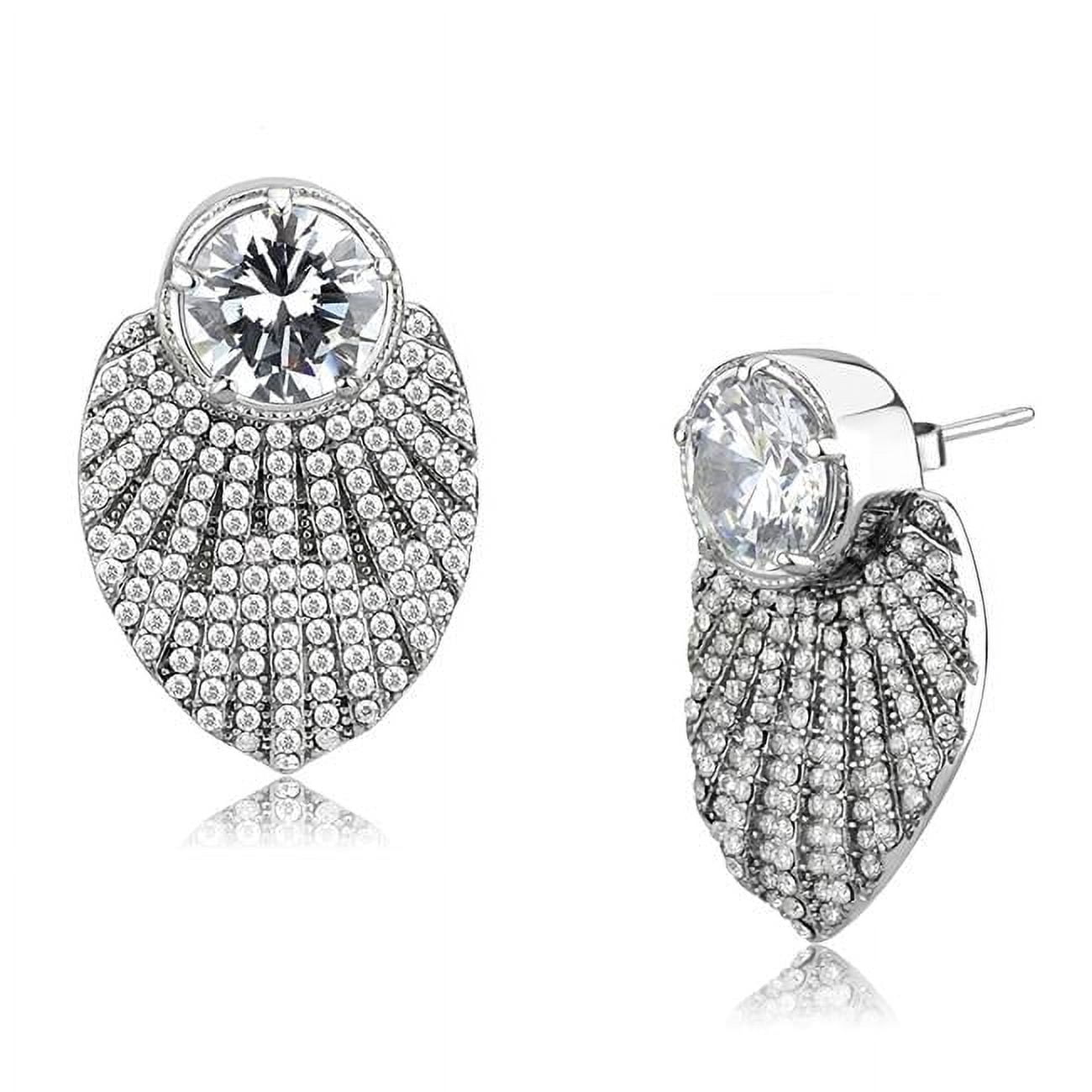 Women No Plating Stainless Steel Earrings with AAA Grade CZ in Clear