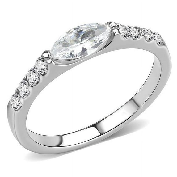 Women No Plating Stainless Steel Ring with AAA Grade CZ in Clear - Size 10