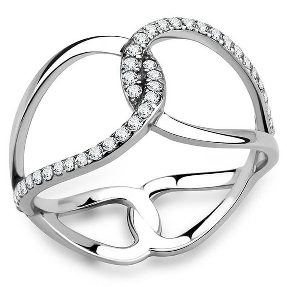 Women No Plating Stainless Steel Ring with AAA Grade CZ in Clear - Size 7