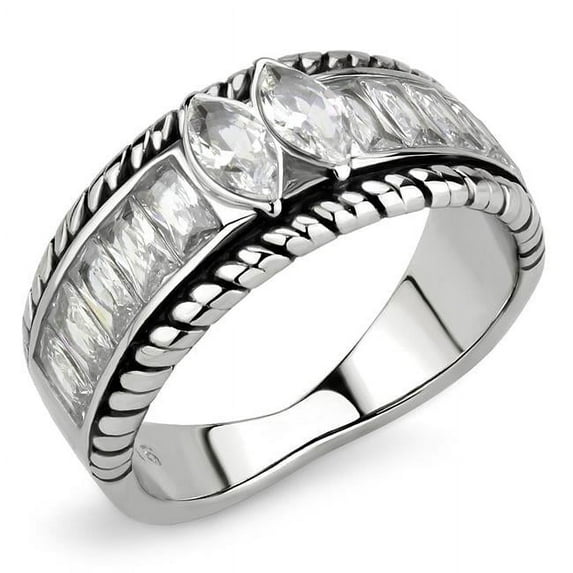Women No Plating Stainless Steel Ring with AAA Grade CZ in Clear - Size 7